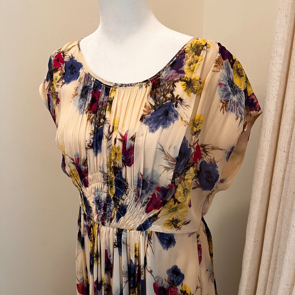 Boden Women's Floral Dress Sz 6R Timeless Lined Cap Short Sleeve Spring Cream - Picture 2 of 11